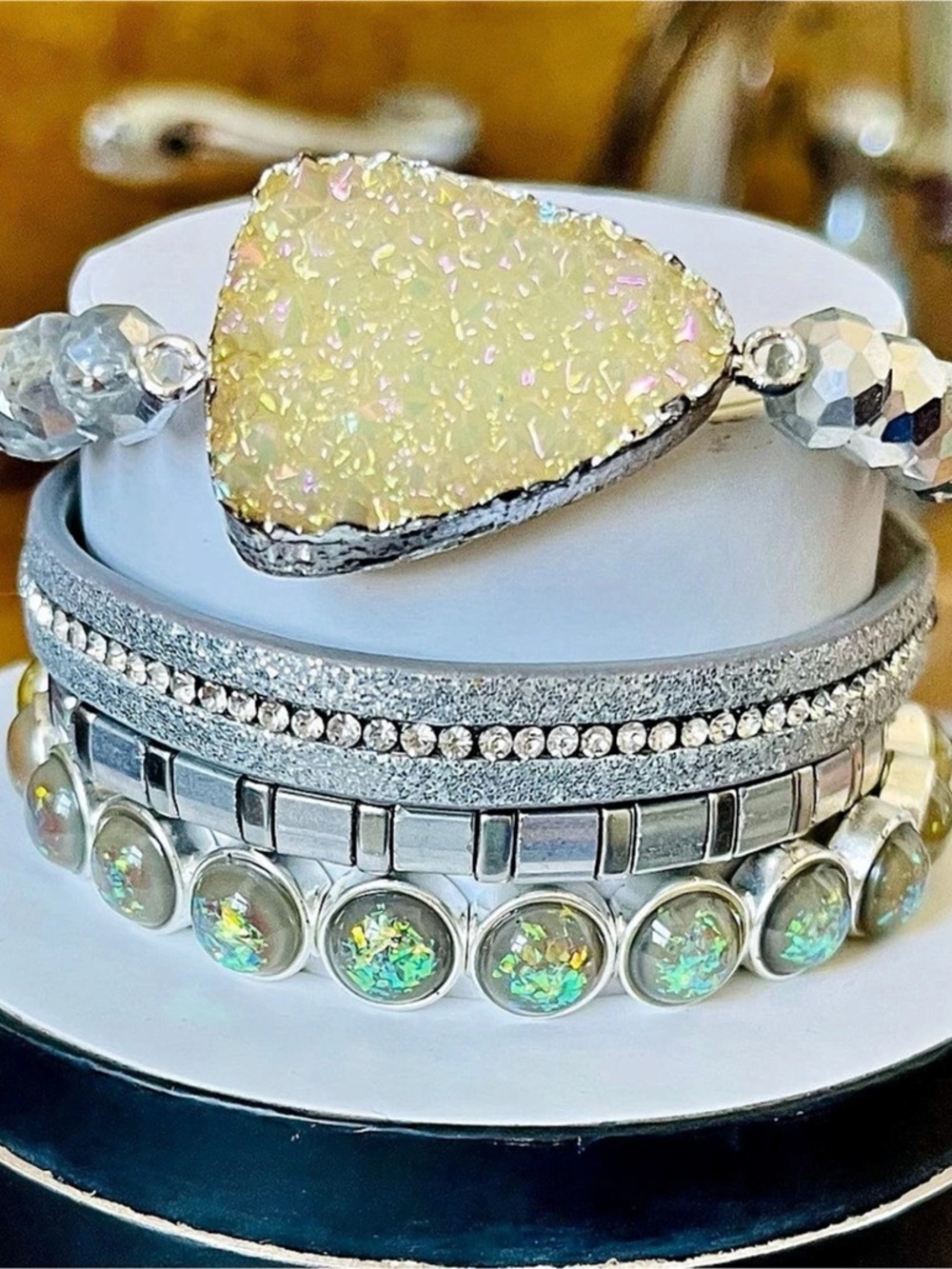 Bomb Party Retro 2021 Stack RBP4460 Wintertime Delight Silver & Druzy Bracelet